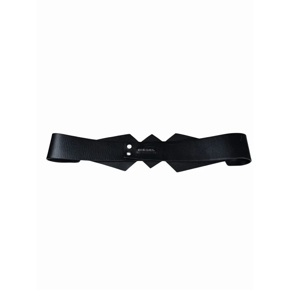 DIESEL Black Wide Leather‎ Belt Geometric Cut Out 100% Cow Leather Sz 90 cm